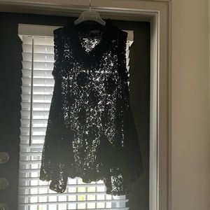 Ladies black crochet type evening mini dress